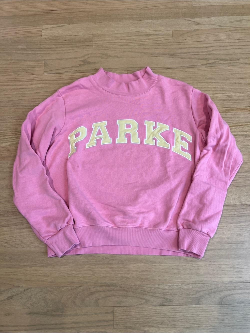 Parke Bubblegum Pink Mockneck Sweatshirt with Yellow Logo